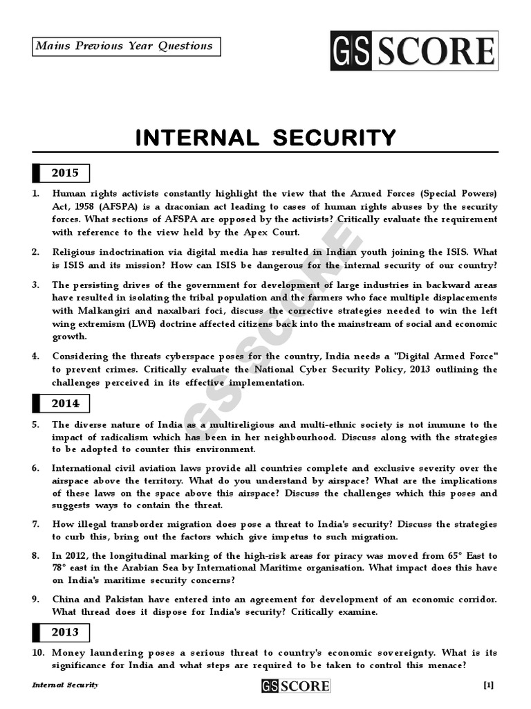 Internal Security Mains Previous Year Questions Online Safety