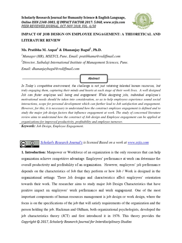 Impact of Job Design On Employee Engagement: A Theoretical and ...
