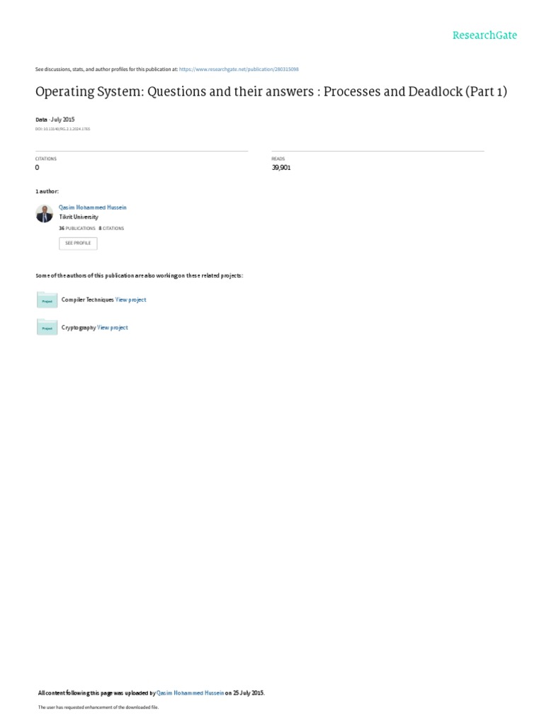 1 Questionsand Answersin Ospart 1 Pdf Scheduling Computing