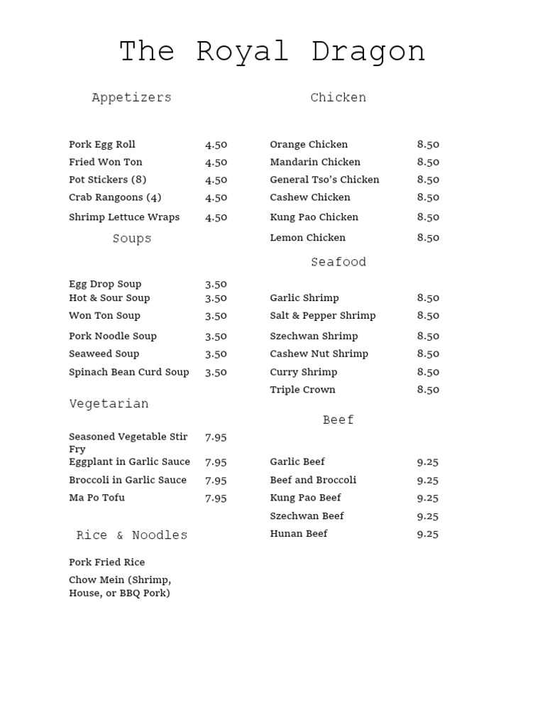 Royal Dragon Restaurant Menu | PDF