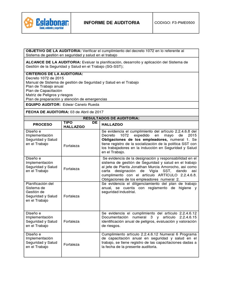 Informe de Auditoria | PDF | Auditoría | Business