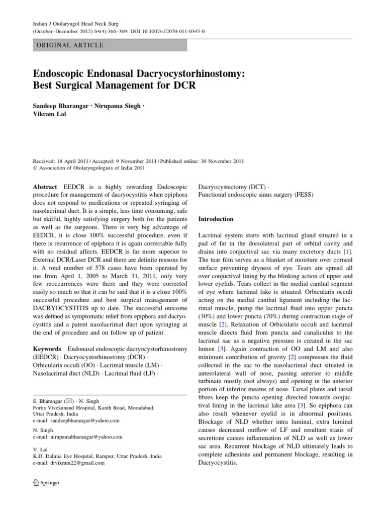 EEDCR: Optimal Dacryocystitis Surgery | PDF | Surgery | Human Nose