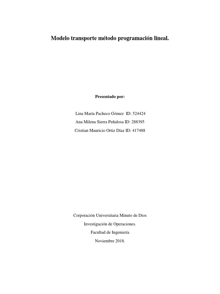 Modelo de Transporte en Programación Lineal | PDF | Programación lineal ...