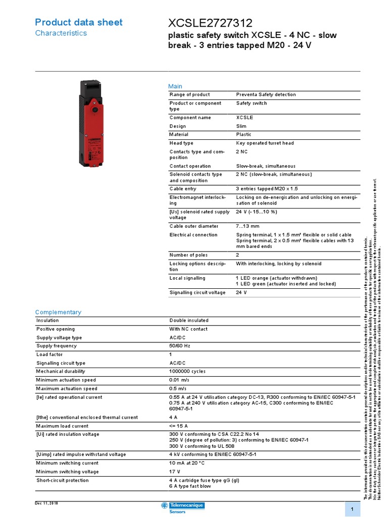 Preventa Safety Detection XCSLE2727312 | PDF | Switch | International ...