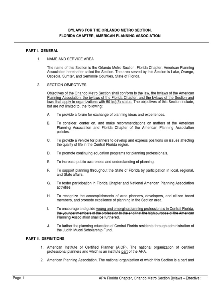 Bylaws For The Orlando Metro Section, Florida Chapter, American