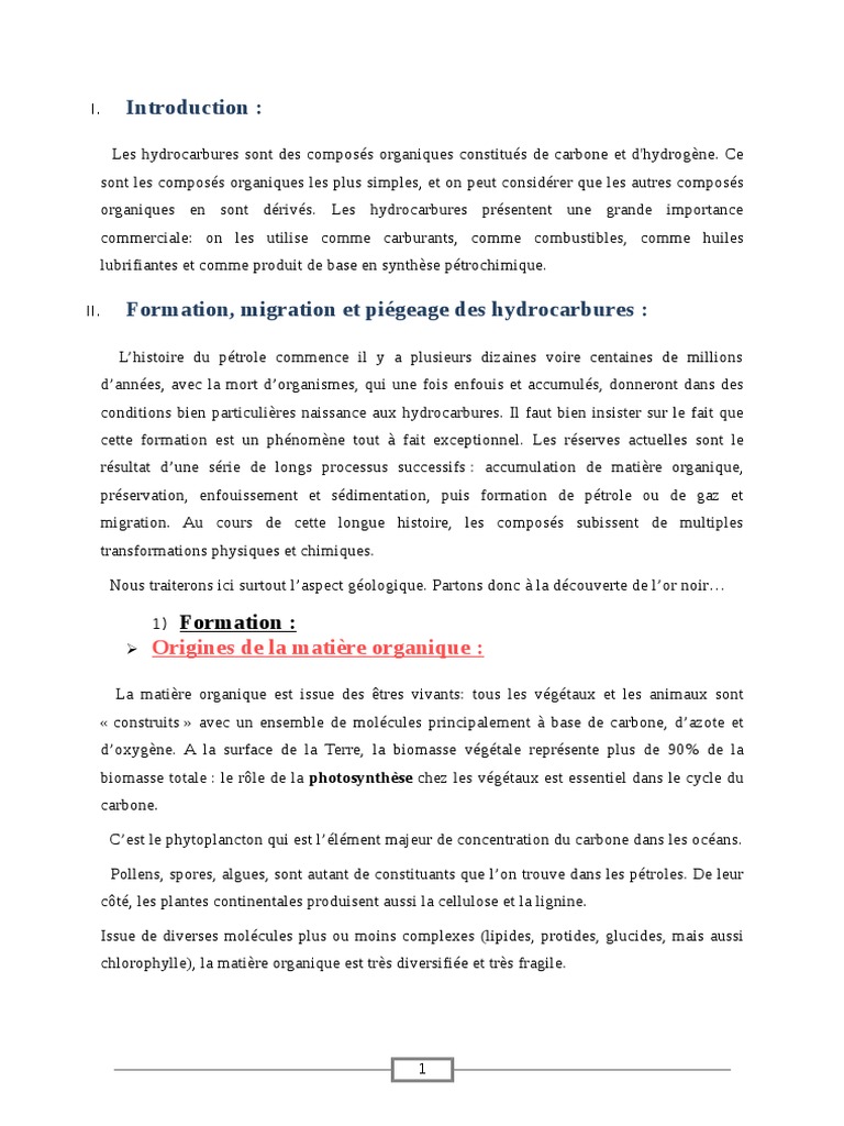 Formation Origines De La Matière Organique