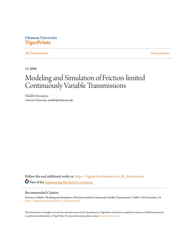 Modeling and Simulation of Friction-Limited Continuously Variable ...