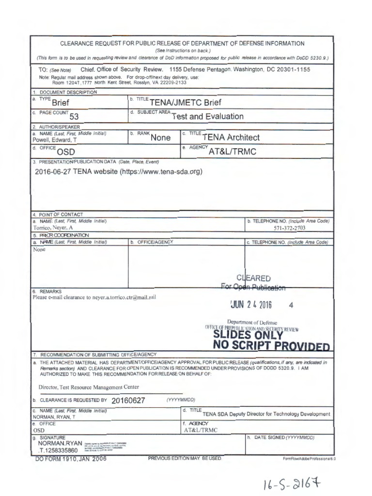 TENA/JMETC Brief Clearance Request | PDF | United States Department Of ...