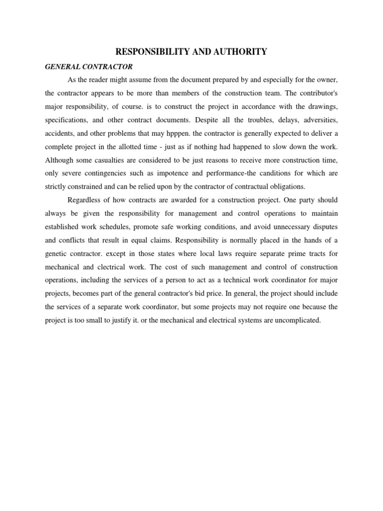 Responsibility and Authority: General Contractor | PDF | General ...