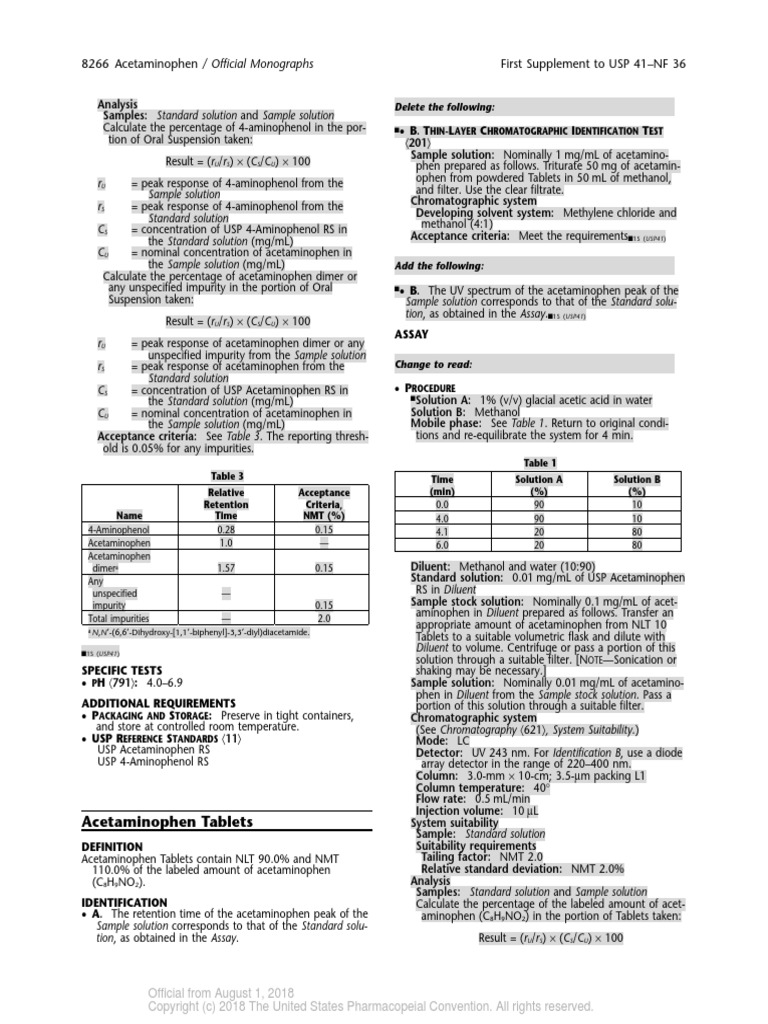 Paracetamol Tablet USP41 | PDF | Chromatography | Buffer Solution