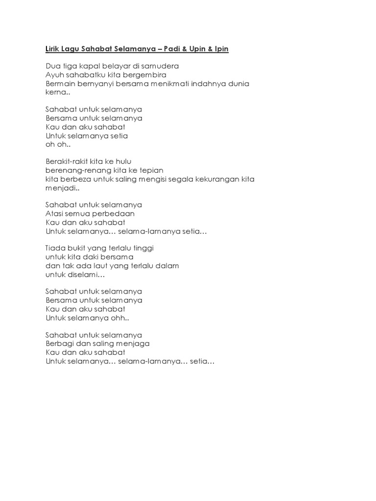 Lirik Lagu Sahabat Selamanya Pdf