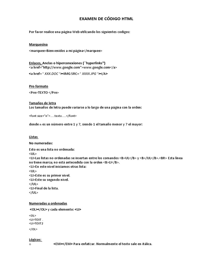Examen de Código HTML Básico | PDF | HTML | Informática