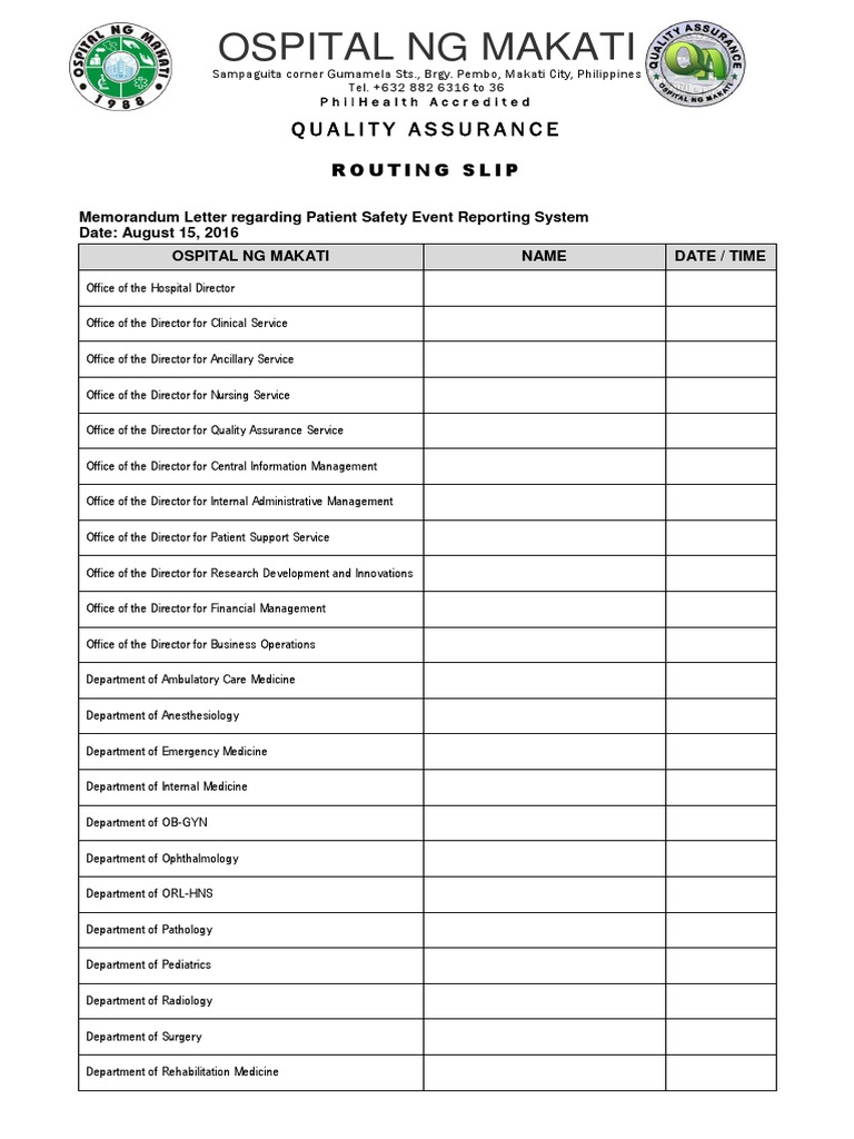Routing Slip PDF Patient Safety Medicine