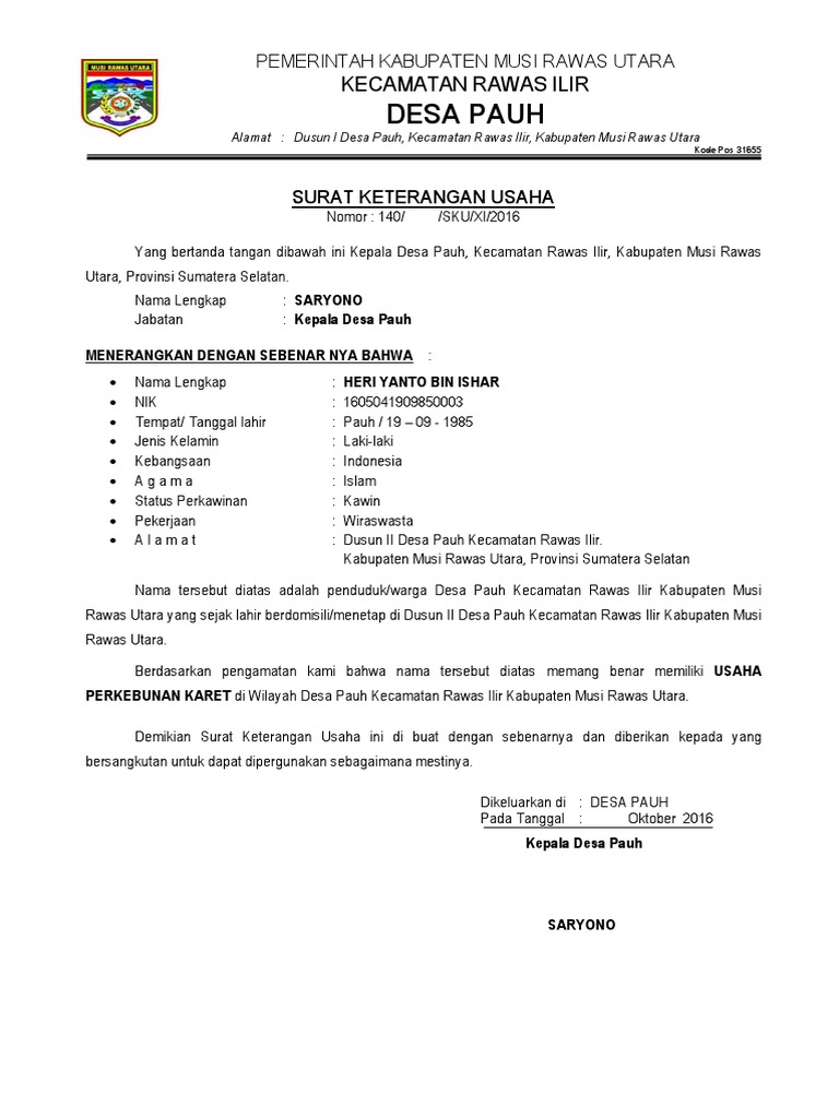 Surat Keterangan Usaha