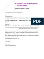 World Journal Pharmacy and Pharmaceutical Science (WJPPS) : Model Covering Letter