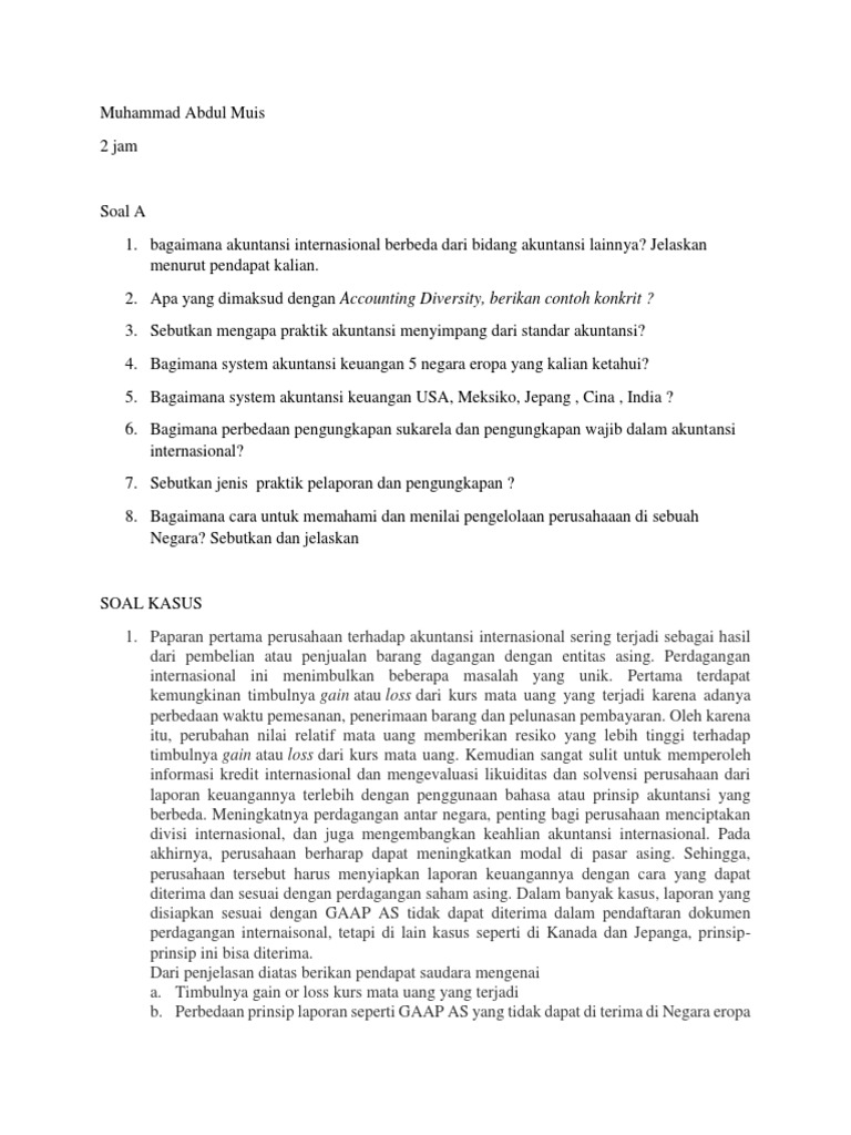 21 Contoh Soal Akuntansi Internasional Kumpulan Contoh Soal