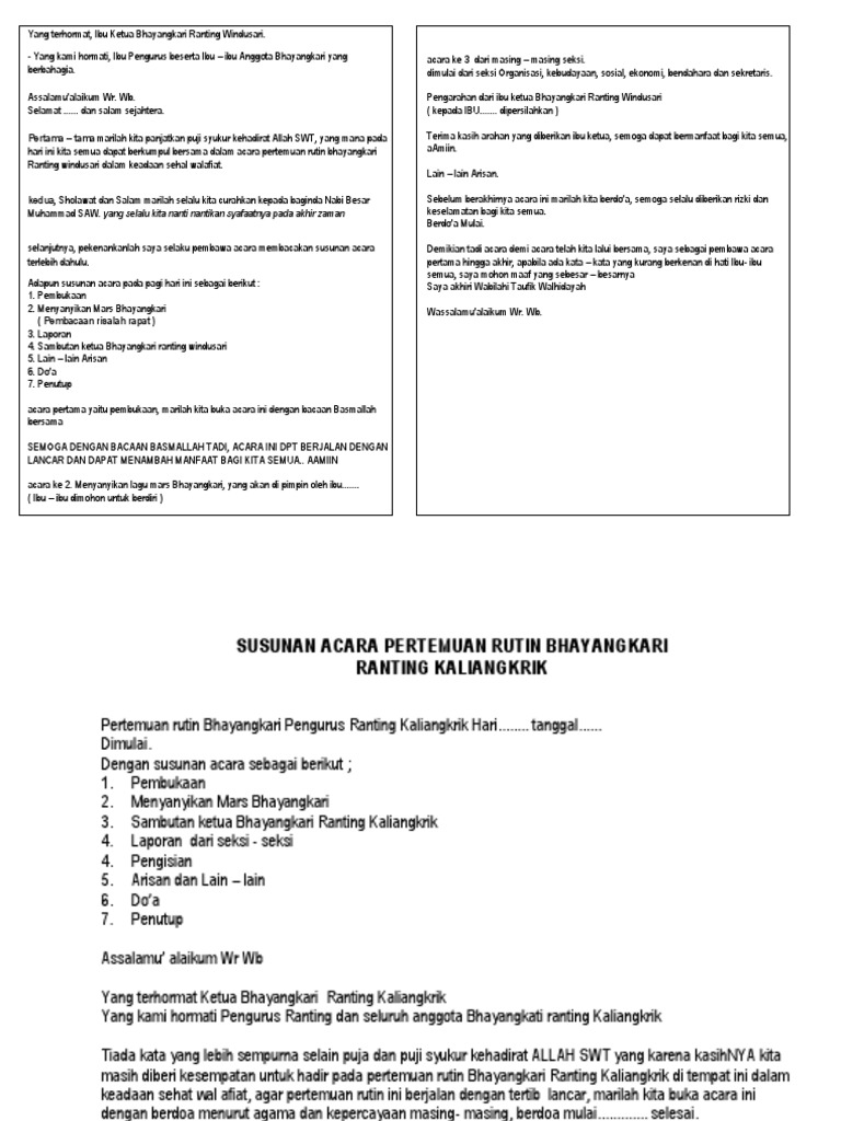 Susunan Acara Arisan Rutin Bhayangkari Terbaik - Kumpulan Contoh Teks MC