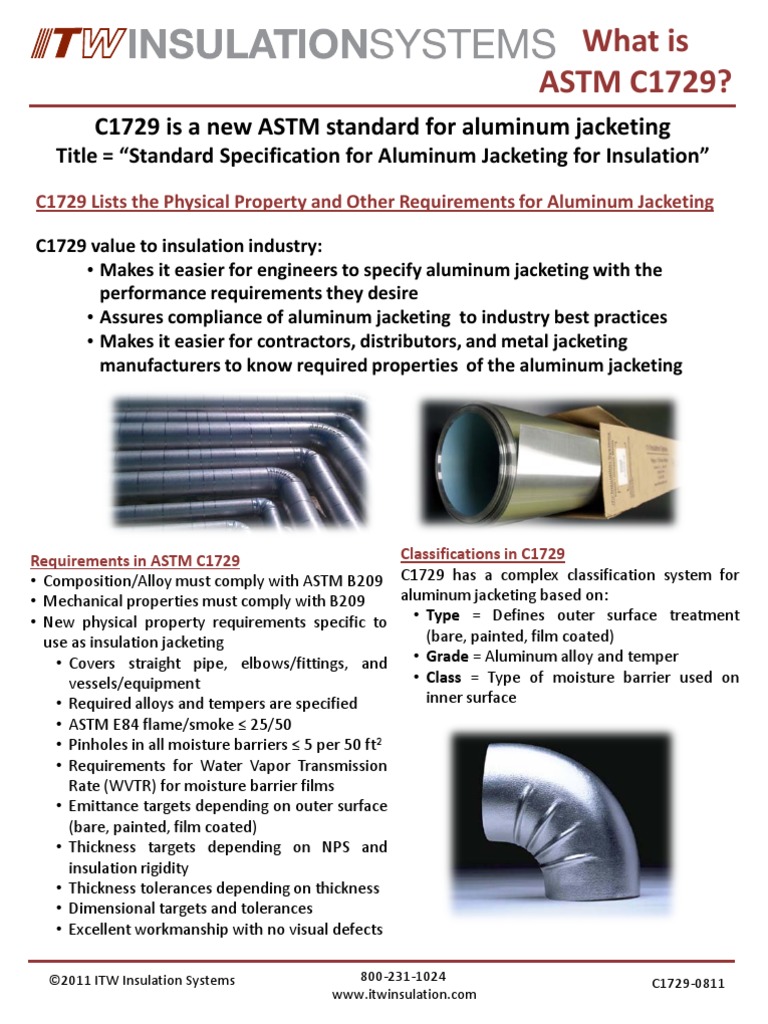C1729 Is A New ASTM Standard For Aluminum Jacketing PDF Pipe (Fluid Conveyance) Metals