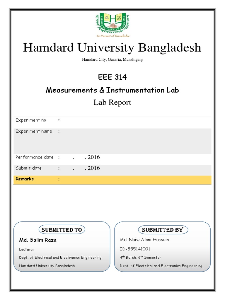EEE 314 Lab Report: Measurements & Instrumentation | PDF