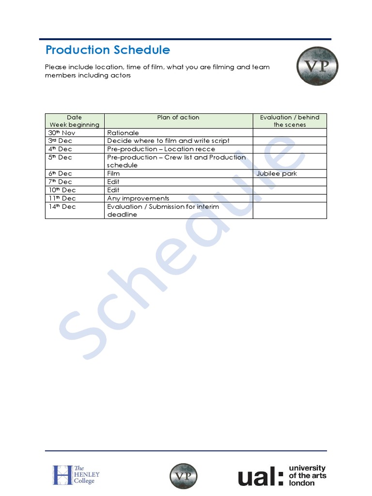 Film Production Schedule Plan | PDF