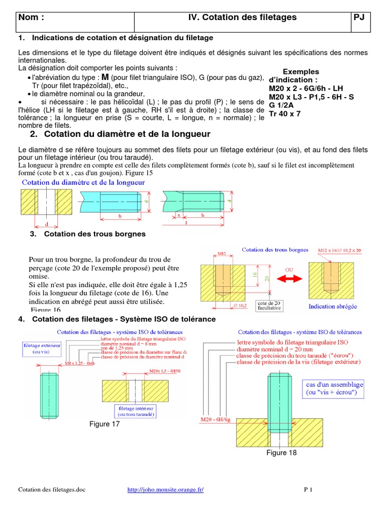 Cotation Des Filetages PDF | PDF