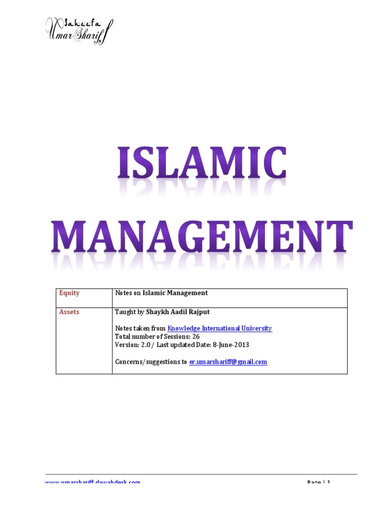 Saheefa Islamic Management Notes V2 0 Pdf Leadership Market