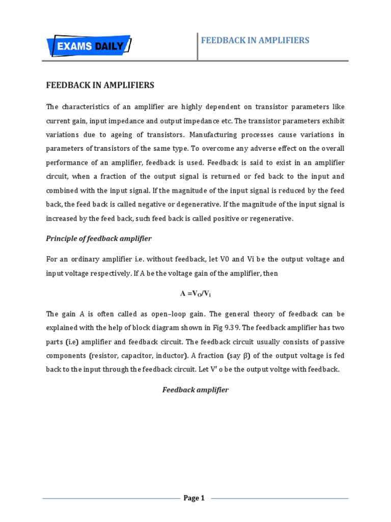 Feedback in Amplifiers PDF Amplifier Feedback