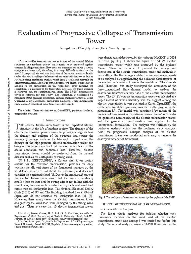 Evaluation of Progressive Collapse of Transmission Tower | PDF ...