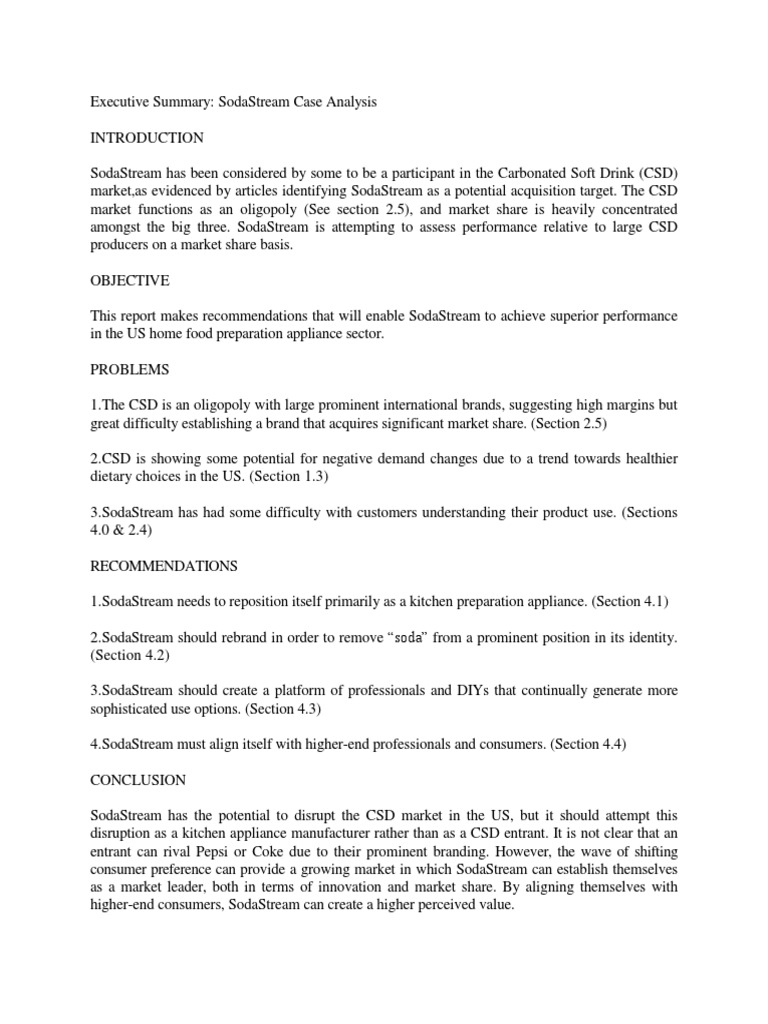 Executive Summary Soda Stream PDF Soft Drink Pepsi Co