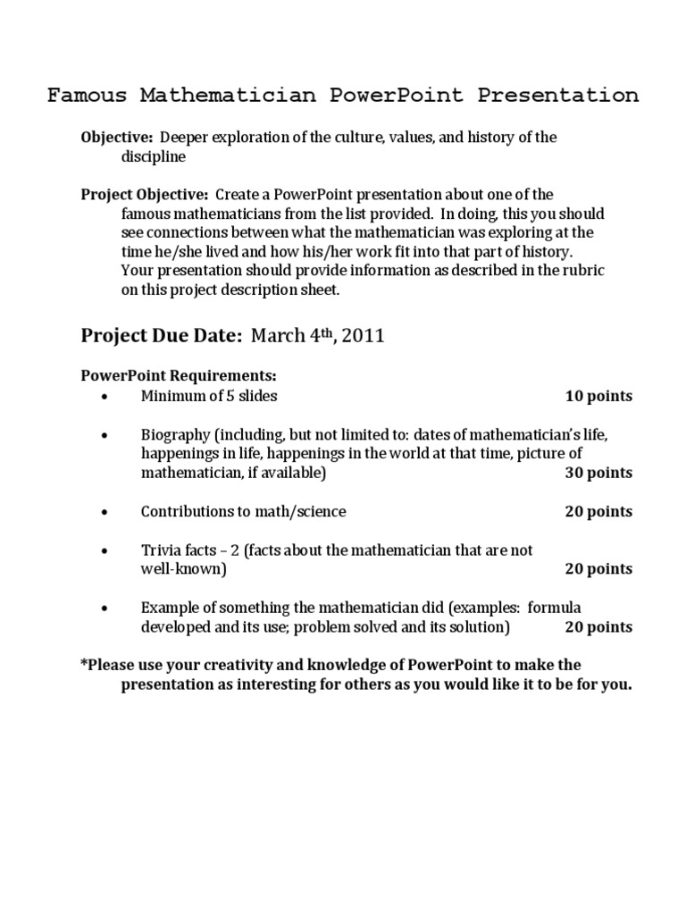 Famous Mathematician Presentation Guide | PDF | Teaching Mathematics ...