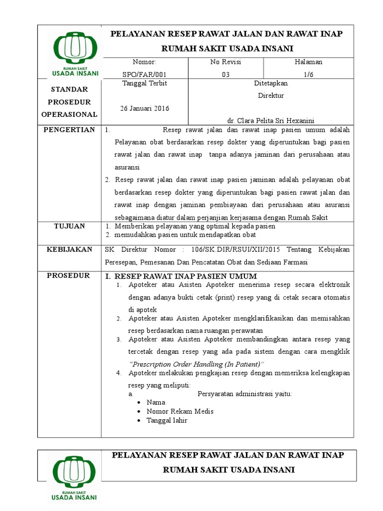 001 Pelayanan Resep Rawat Inap Pasien Umum Dan Jaminan | PDF ...