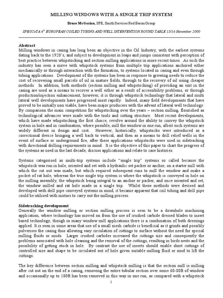 Paper-Milling Windows With A Single Trip System - Final | PDF | Casing ...
