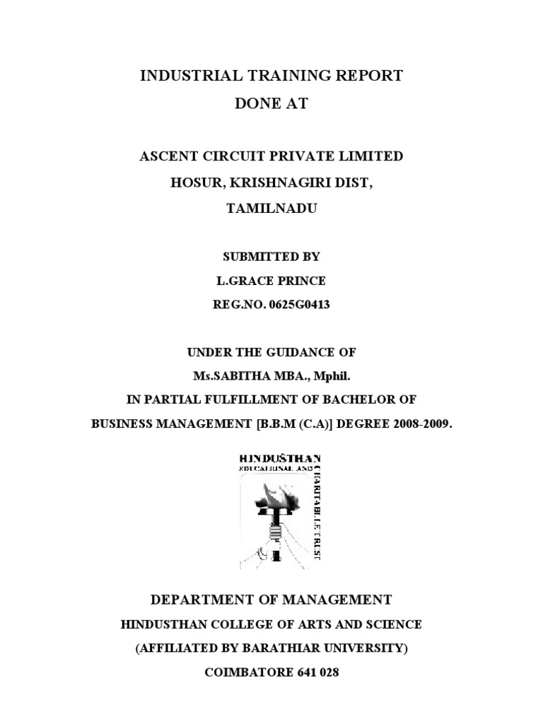 Industrial Training Report Front Pages PDF Academia