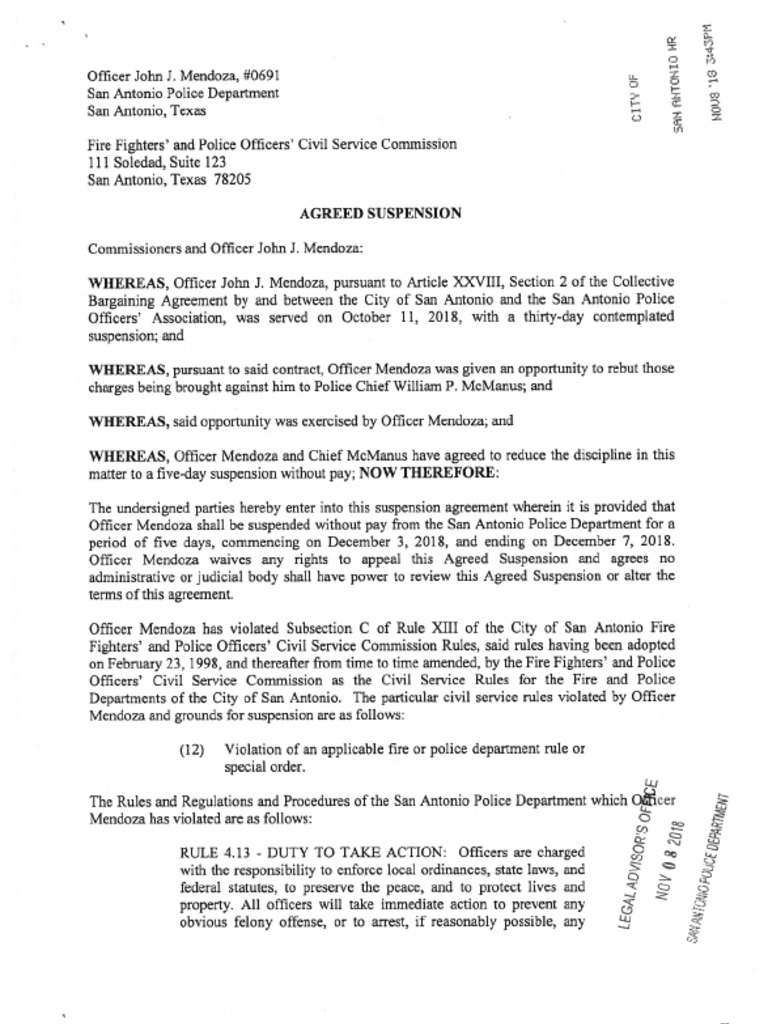 Officer Mendoza Notice of Suspension (5 Day Suspension) PDF