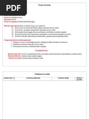 Proiect De Lectie La Biologie Sistemul Nervos Central