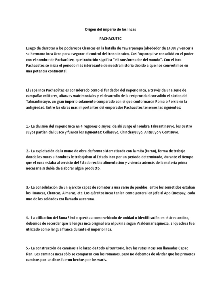 Origen Del Imperio de Los Incas | PDF | Imperio Inca | Andes