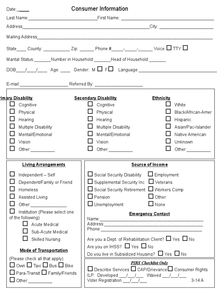 Disability and Consumer Information Form | PDF | Disability