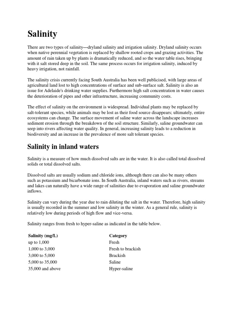 Salinity: Salinity in Inland Waters | PDF | Salinity | Aquatic Ecosystem