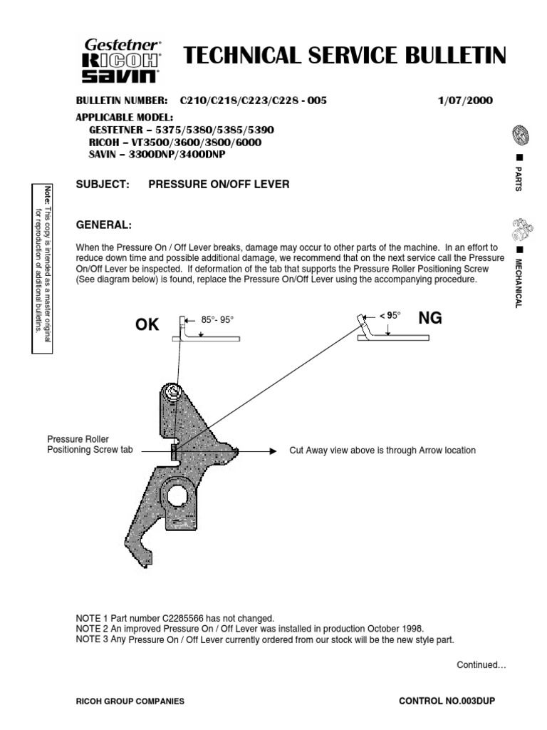 Ricoh Pressure Lever Replacement Guide | PDF | Belt (Mechanical) | Screw