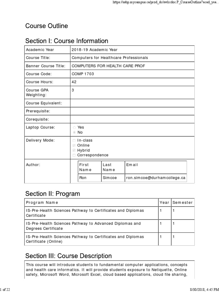 Comp 1703 2018-2019 Course Outline | PDF | Computing | Communication