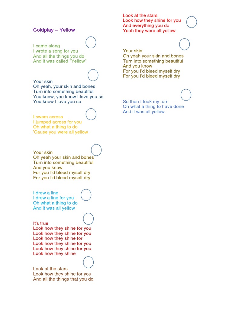 Coldplay - Yellow: I Came Along I Wrote A Song For You and All The ...
