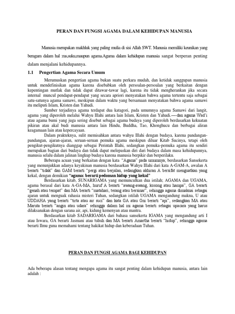 Peran Dan Fungsi Agama Dalam Kehidupan Manusia  PDF