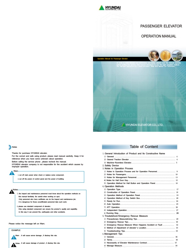 Hyundai Elevators Operation Manual PDF | PDF | Elevator | Door