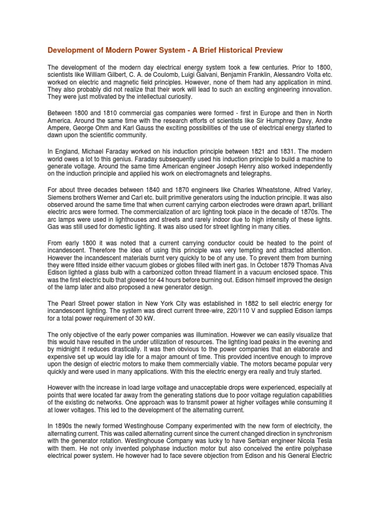 Development of Modern Power System A Brief Historical Preview PDF