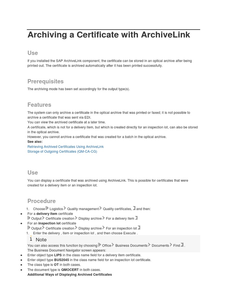 Archiving A Certificate With ArchiveLink | Download Free PDF ...