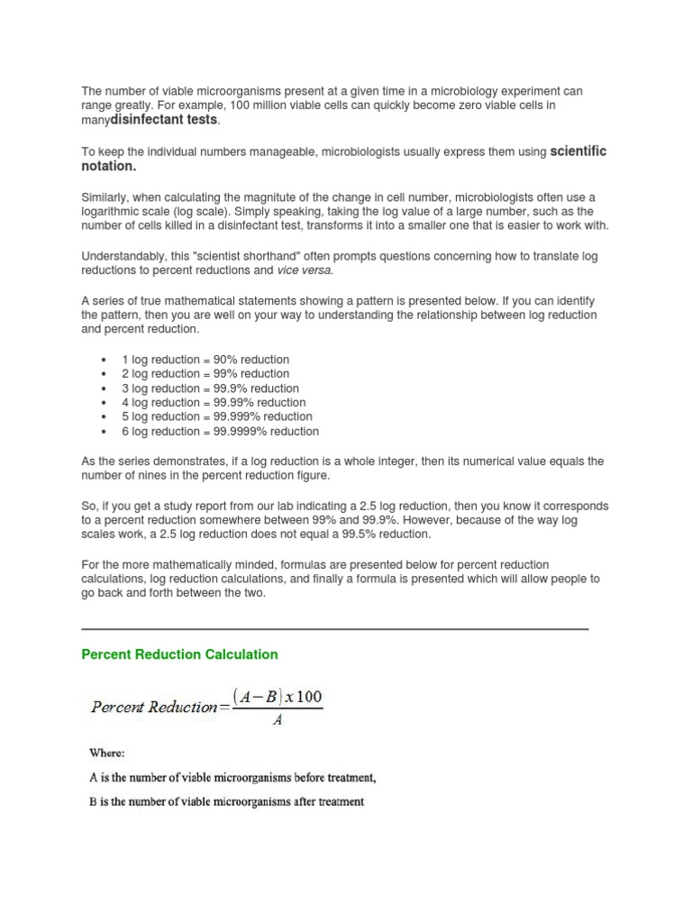 Log Reduction Calculation Pdf Colony Forming Unit Logarithm