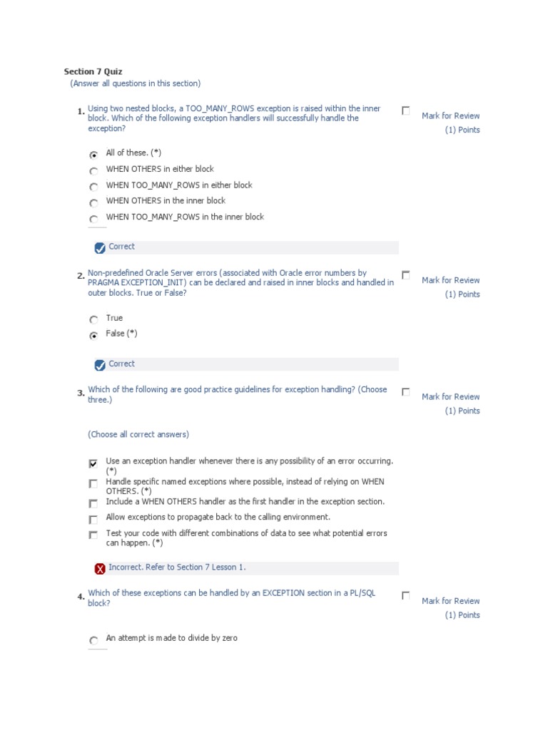 Section 7 Quiz | PDF | Pl/Sql | Oracle Database
