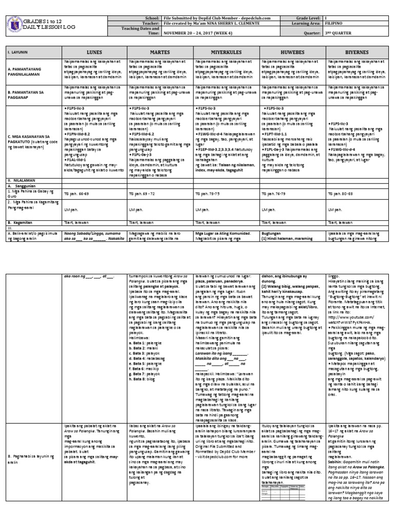 DLL Filipino 1 q3 w4 | PDF