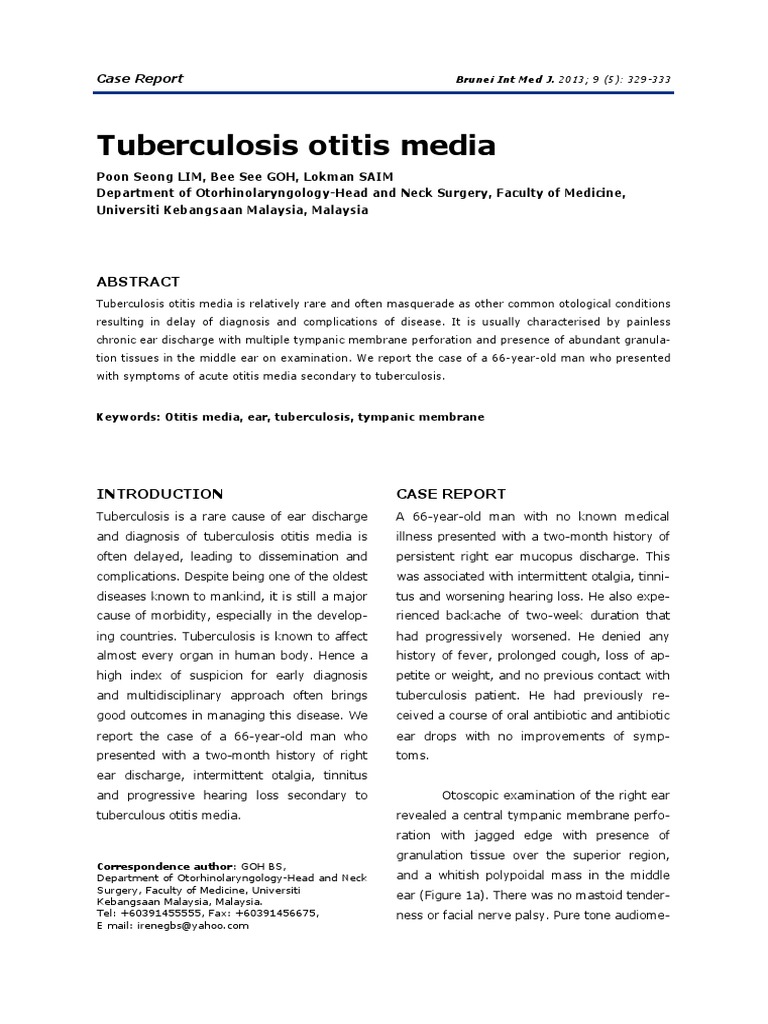 Tuberculosis Otitis Media: Case Report | Download Free PDF ...