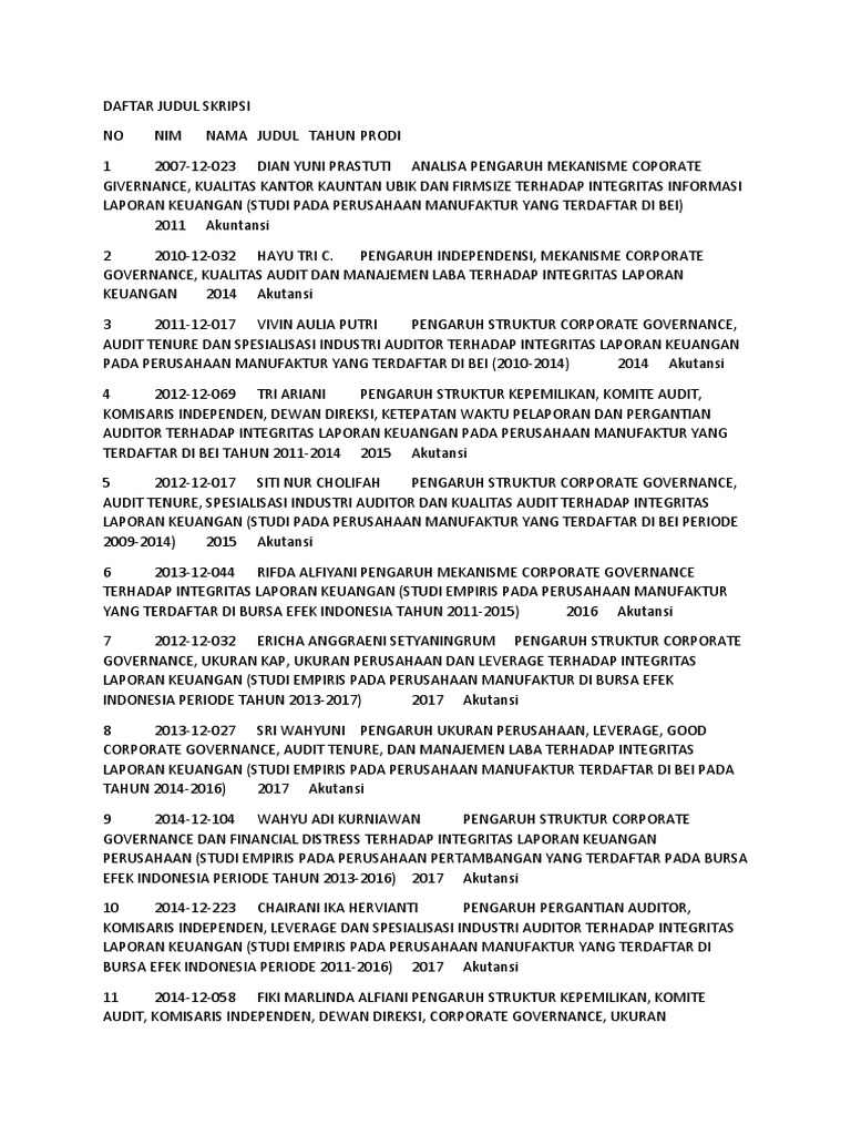 Daftar Judul Skripsi Auditor Switching